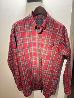 Viyella Men's Wool Button down Shirt - Large Red Tartan